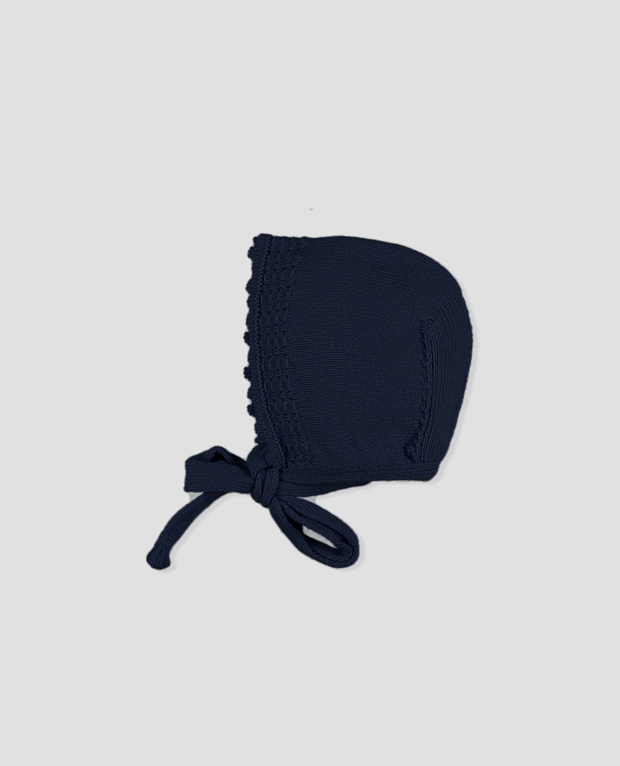 Capota de punto bobo de bebé niña con bodoques y lazada de punto - Foque - Azul marino Azul marino-1
