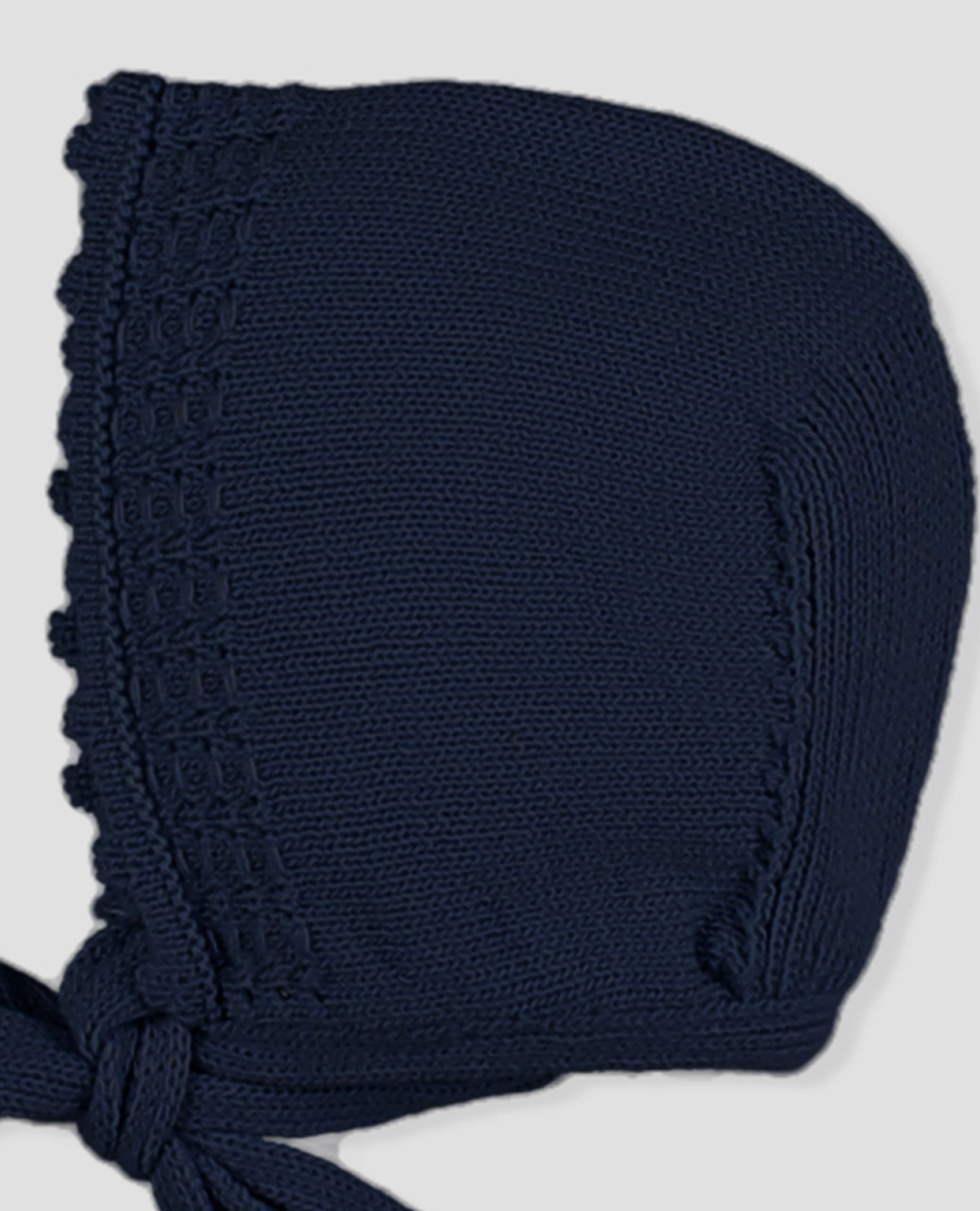Capota de punto bobo de bebé niña con bodoques y lazada de punto - Foque - Azul marino Azul marino-2