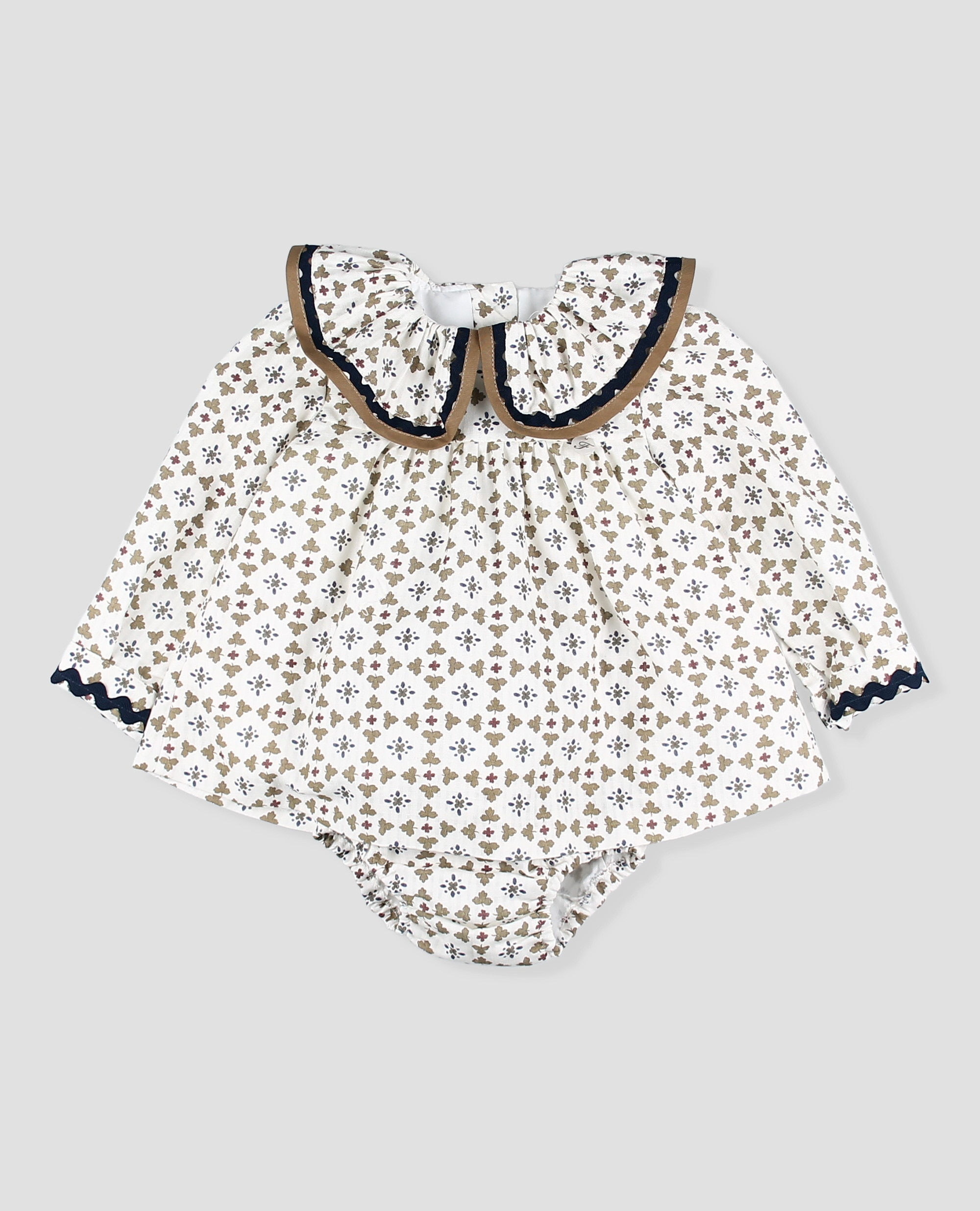 Vestido tela con braguita bebé niña en estampado geométrico - Foque - Musgo Musgo-1