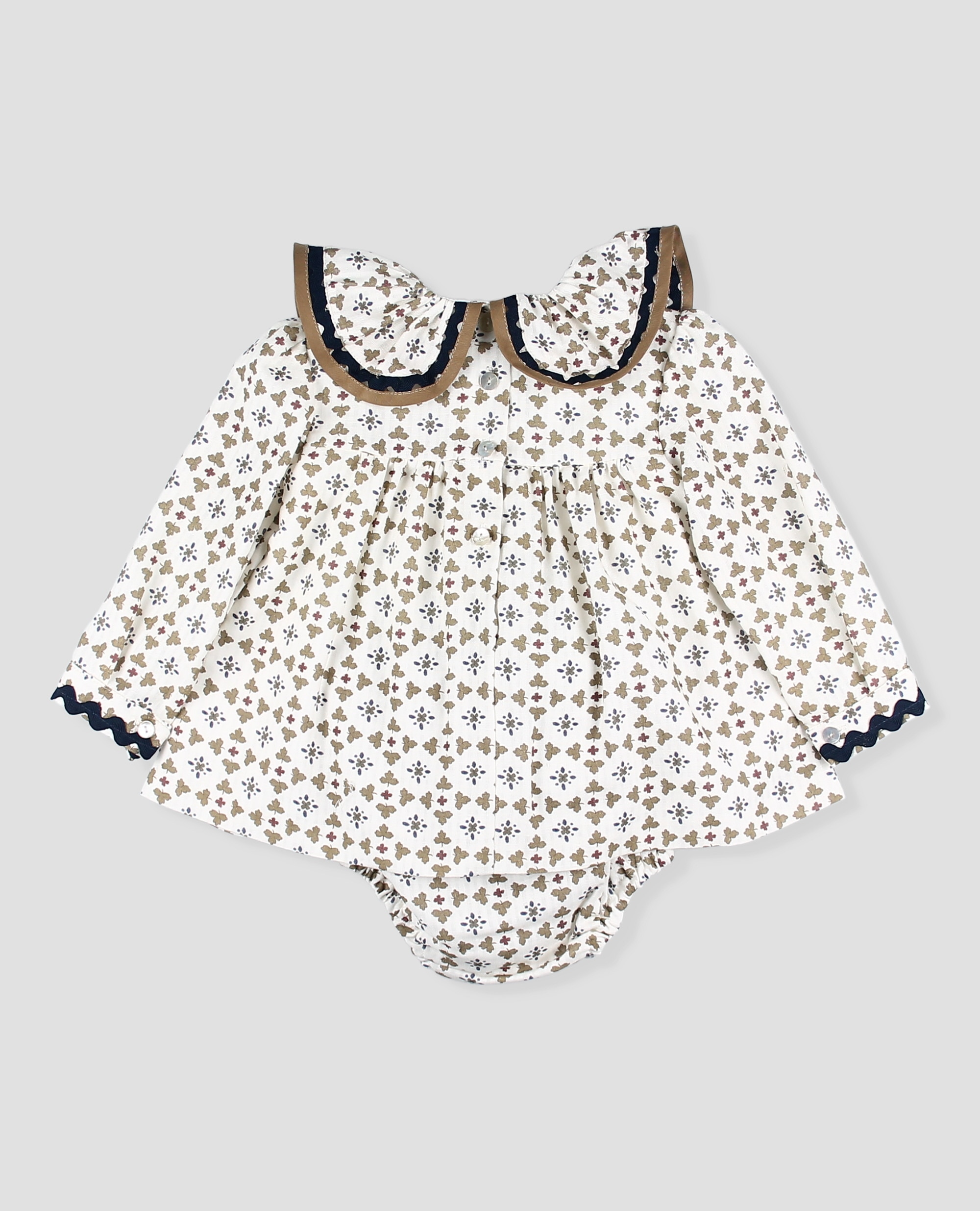 Vestido tela con braguita bebé niña en estampado geométrico - Foque - Musgo Musgo-3