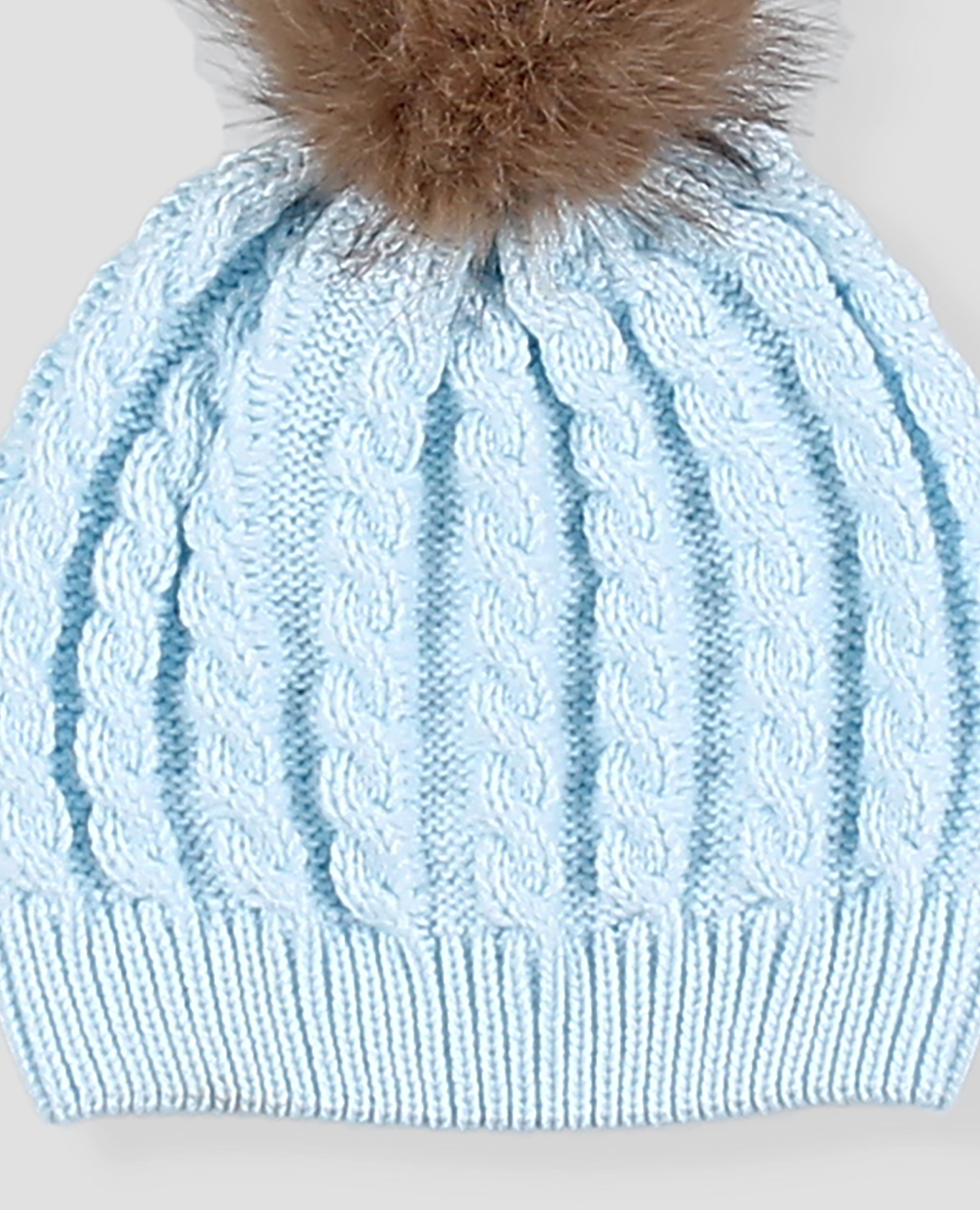 Gorro de punto en ochos para bebé con pompón de pelo - Foque - Azul celeste Azul celeste-2