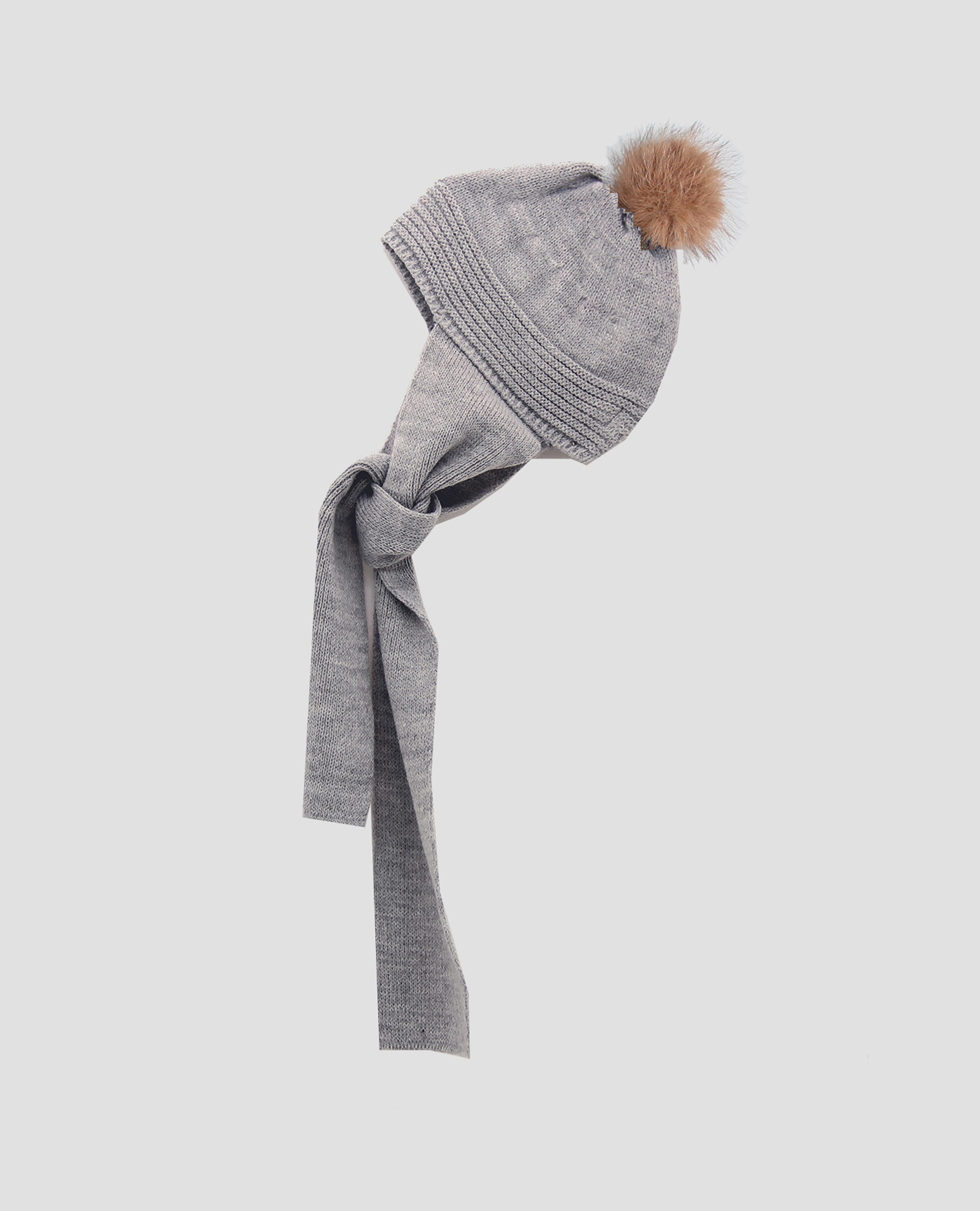 Gorro bufanda de punto con pompón de pelo para bebé - Foque - Gris claro Gris claro-1
