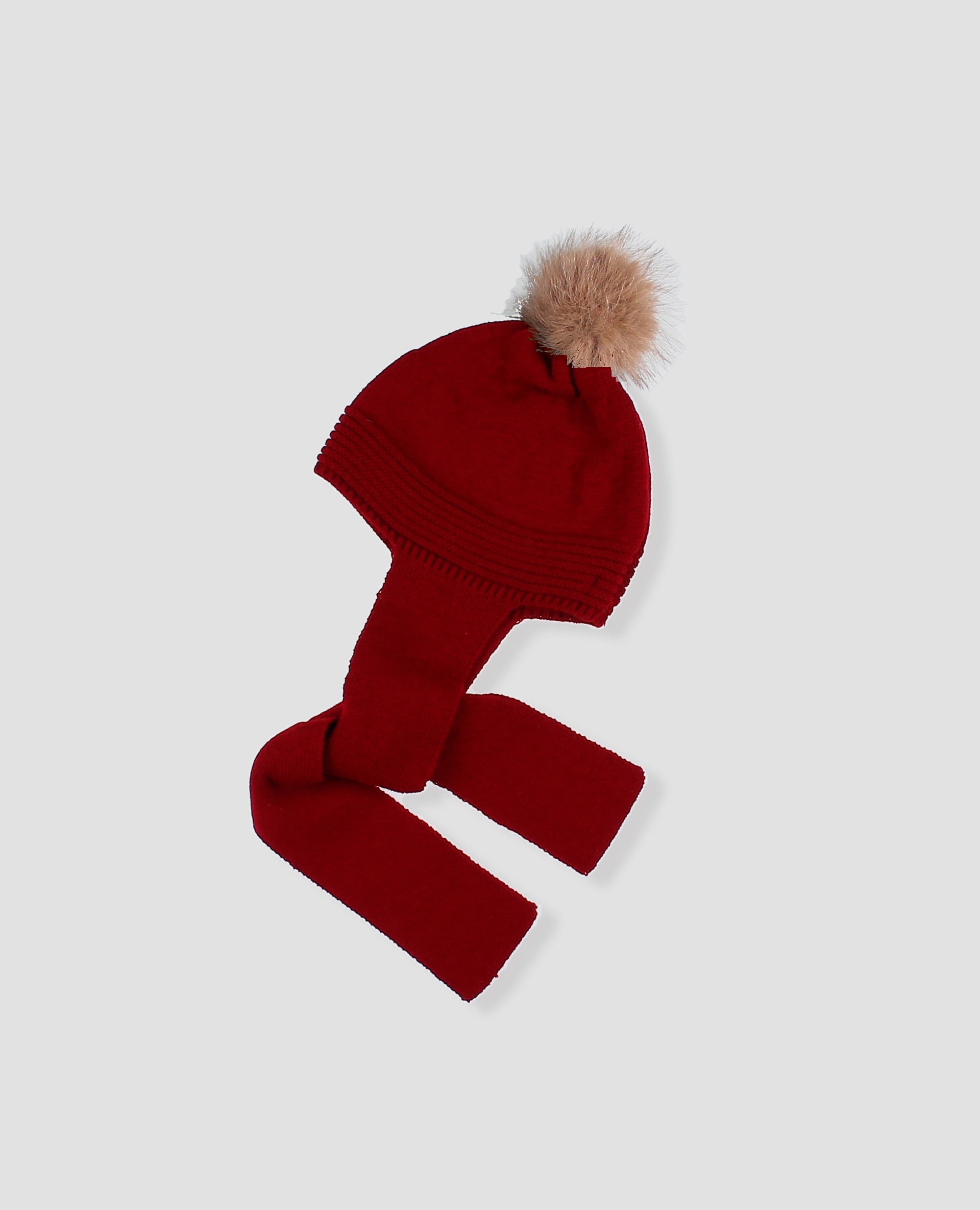 Gorro bufanda de punto con pompón de pelo para bebé - Foque - Granate Granate-1