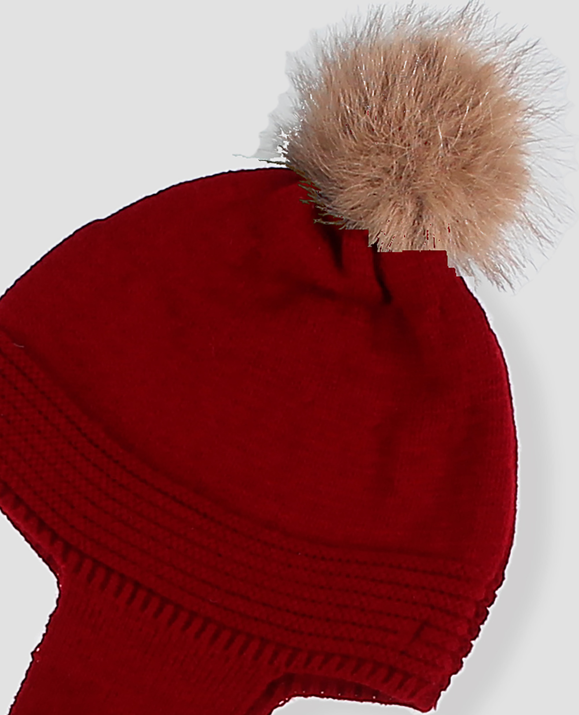 Gorro bufanda de punto con pompón de pelo para bebé - Foque - Granate Granate-2