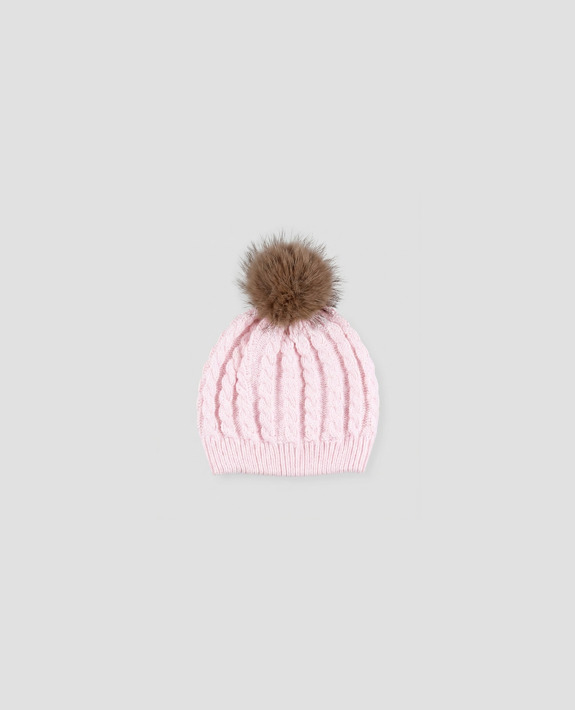 Gorro de punto en ochos para bebé con pompón de pelo - Foque - Rosa Rosa-1