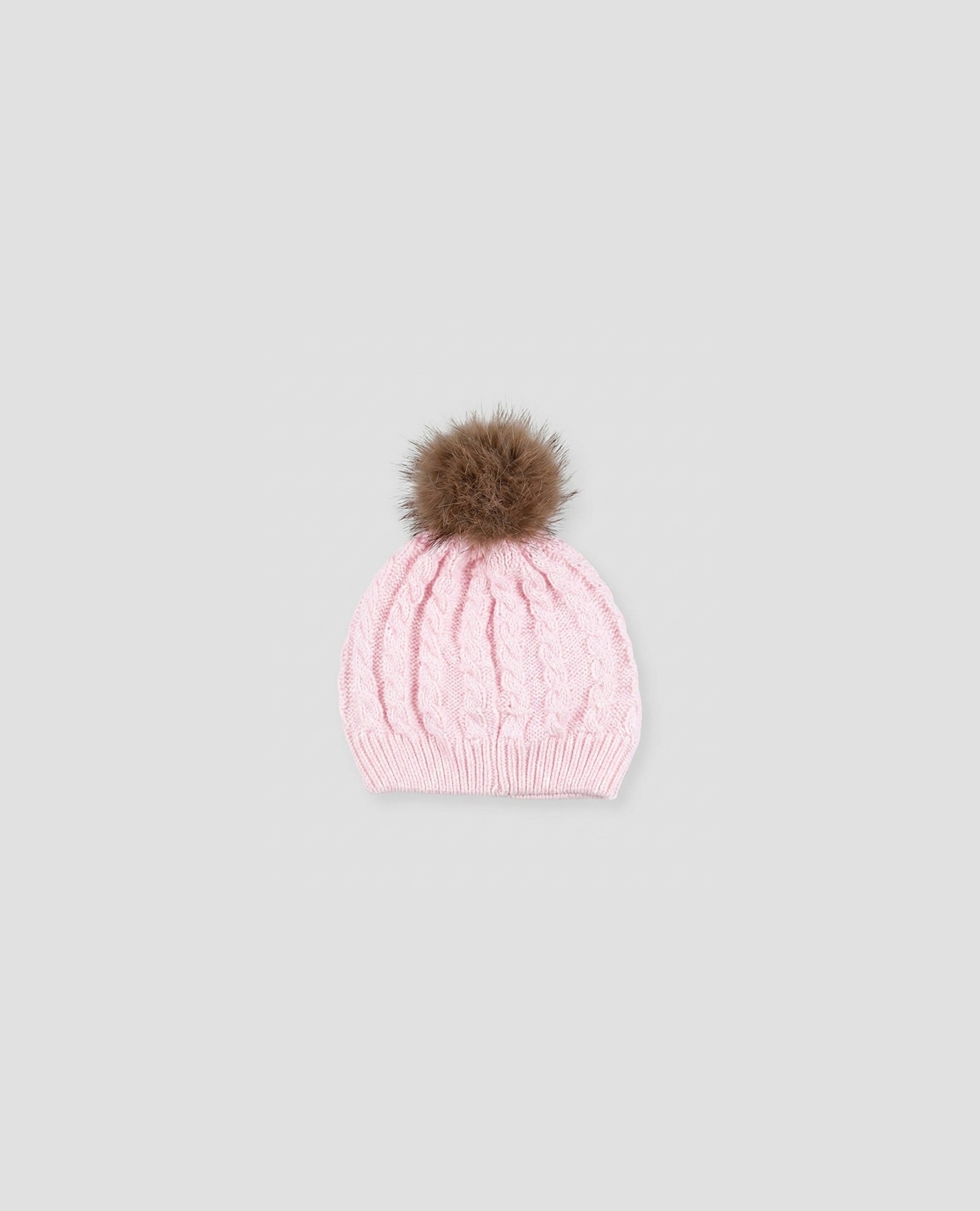 Gorro de punto en ochos para bebé con pompón de pelo - Foque - Rosa Rosa-3