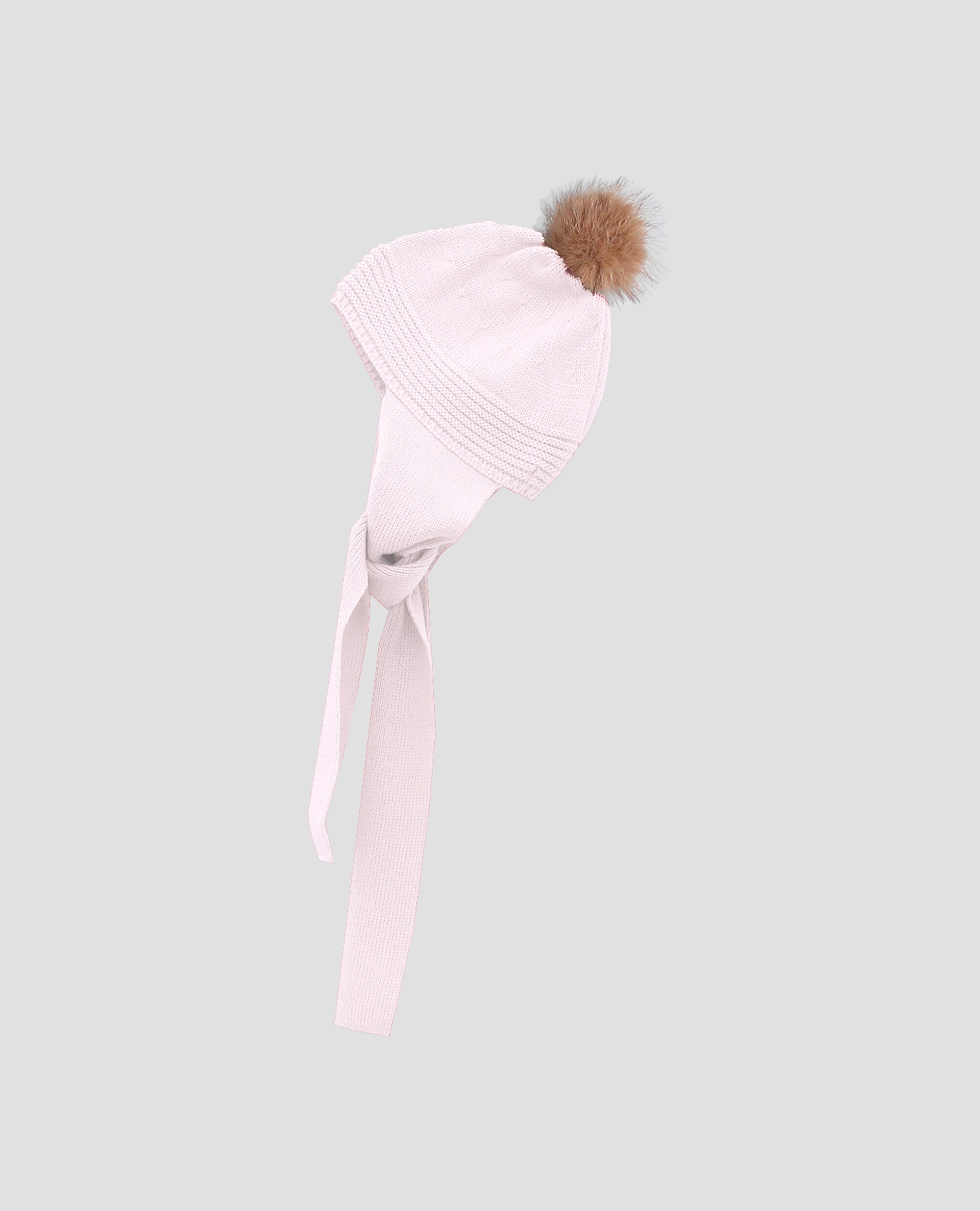 Gorro bufanda de punto con pompón de pelo para bebé - Foque - Rosa Rosa-1