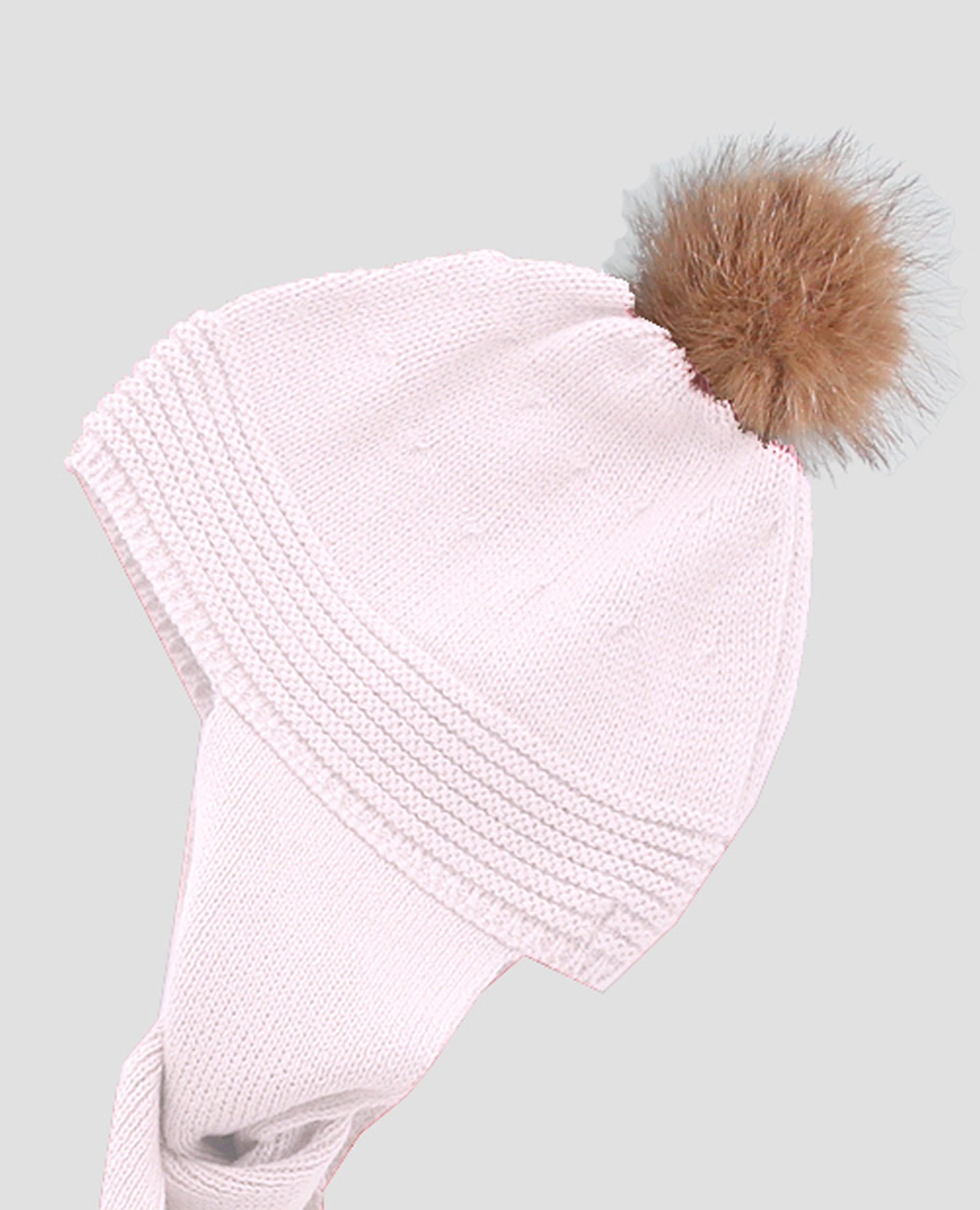 Gorro bufanda de punto con pompón de pelo para bebé - Foque - Rosa Rosa-2