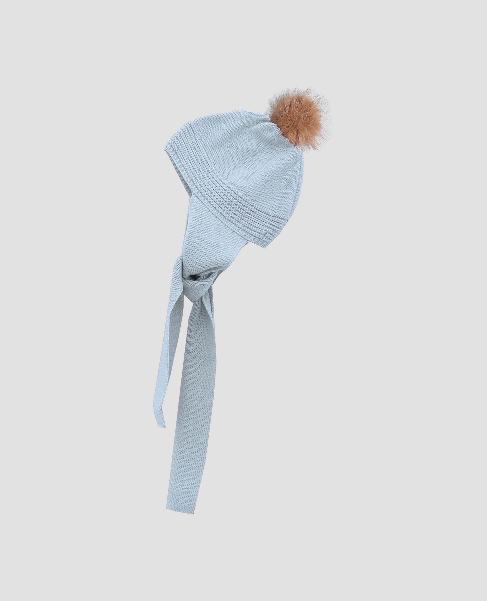 Gorro bufanda de punto con pompón de pelo para bebé - Foque - Azul celeste Azul celeste-1