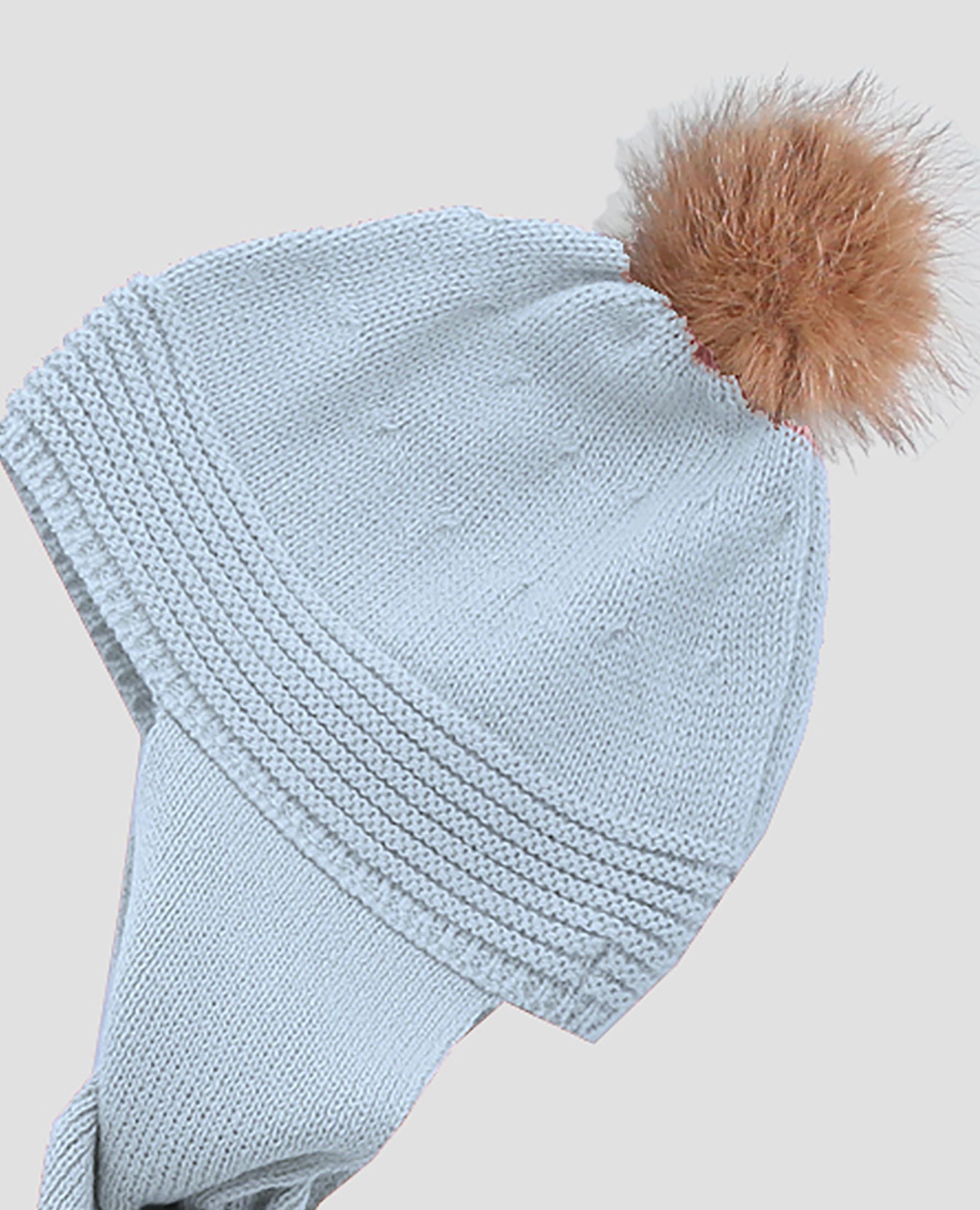 Gorro bufanda de punto con pompón de pelo para bebé - Foque - Azul celeste Azul celeste-2