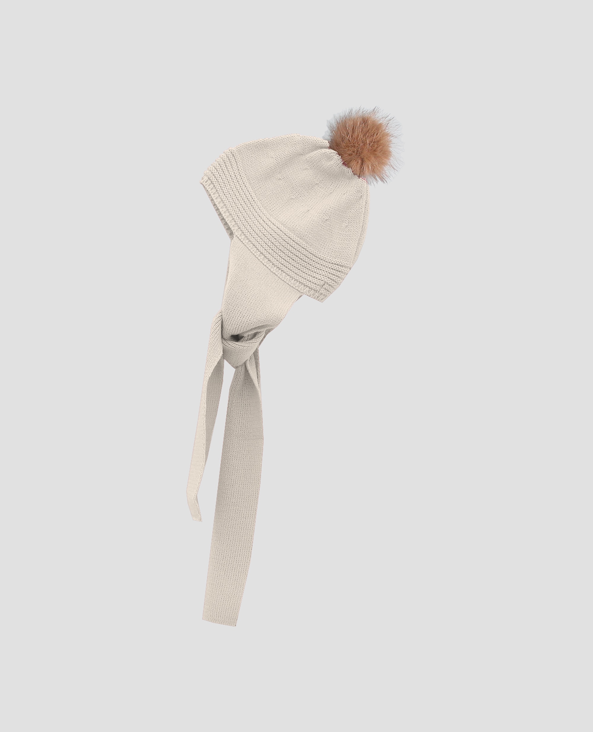 Imagen 0 de Gorro bufanda de punto con pompón de pelo para bebé Marrón piedra