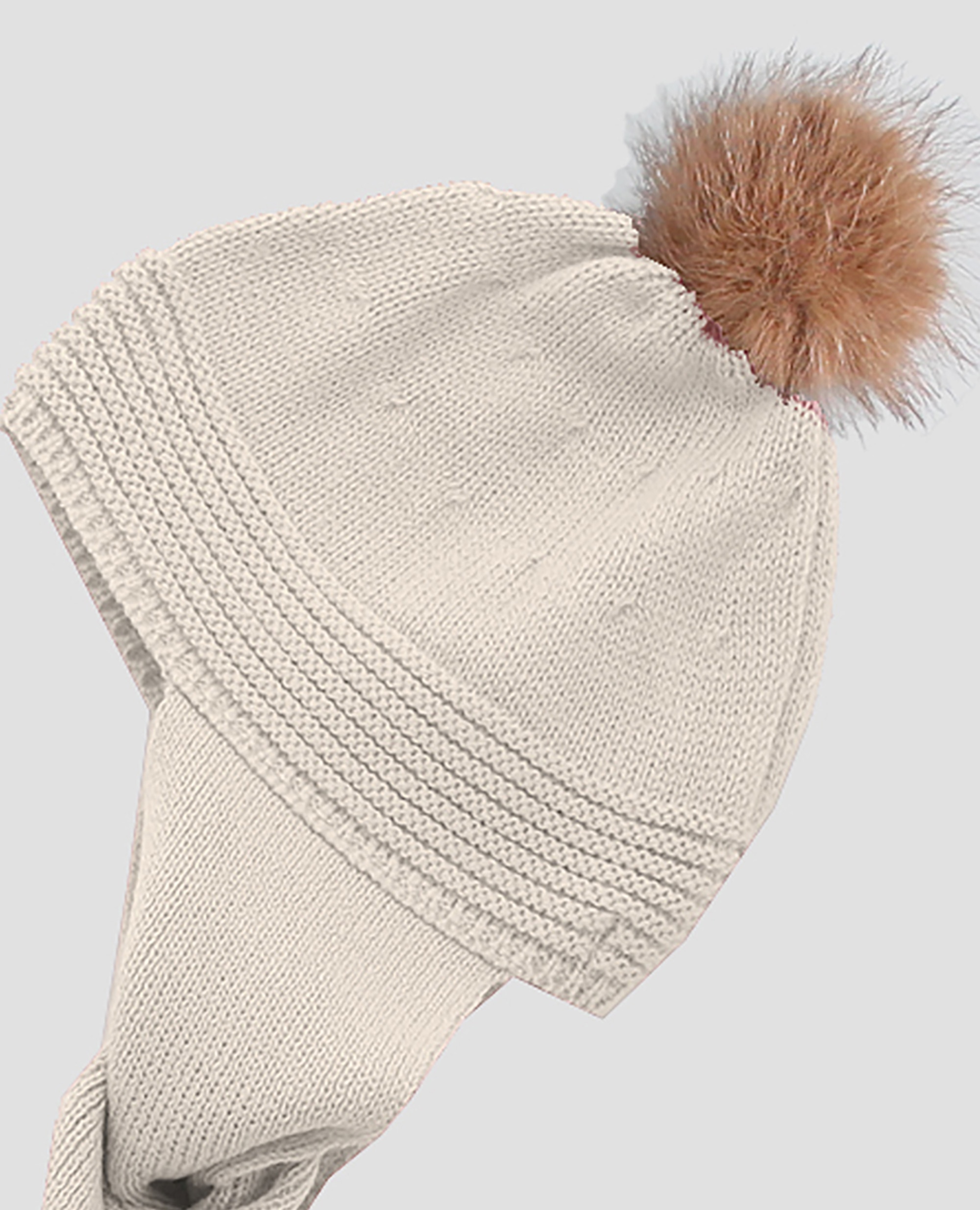 Gorro bufanda de punto con pompón de pelo para bebé - Foque - Marrón piedra Marrón piedra-2