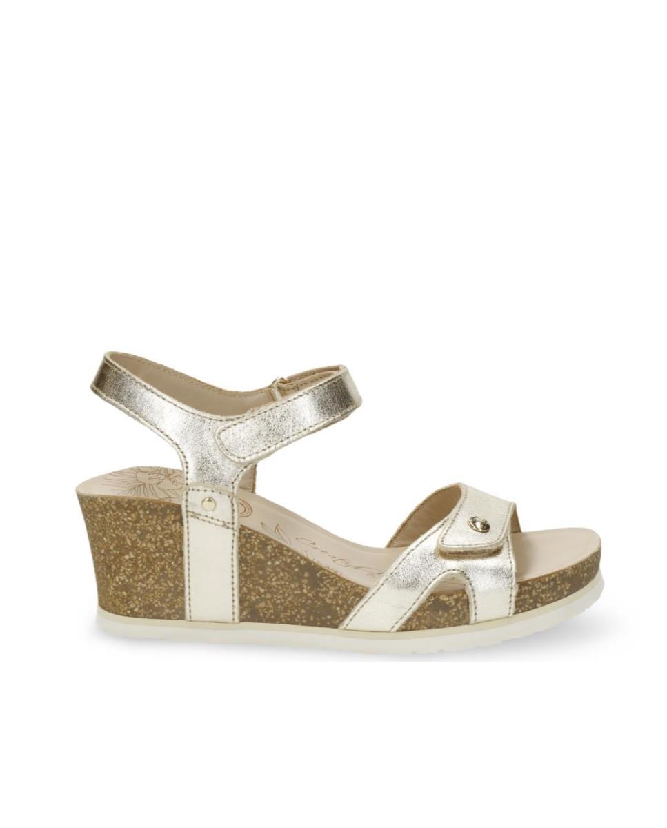 Panama Jack - Sandalias de cuña de mujer en piel en color oro.
