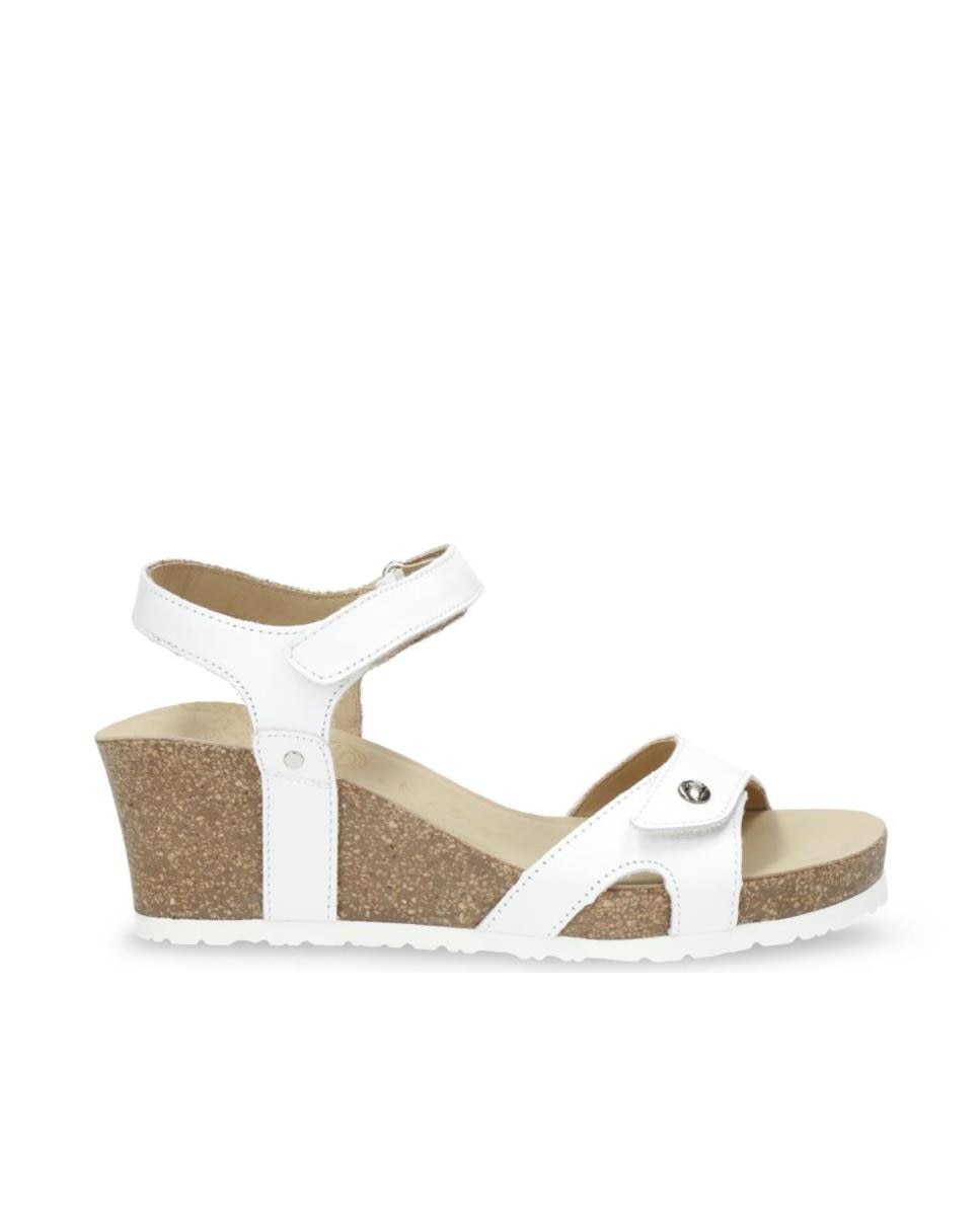 Panama Jack - Sandalias de cuña de mujer en piel en color blanco.