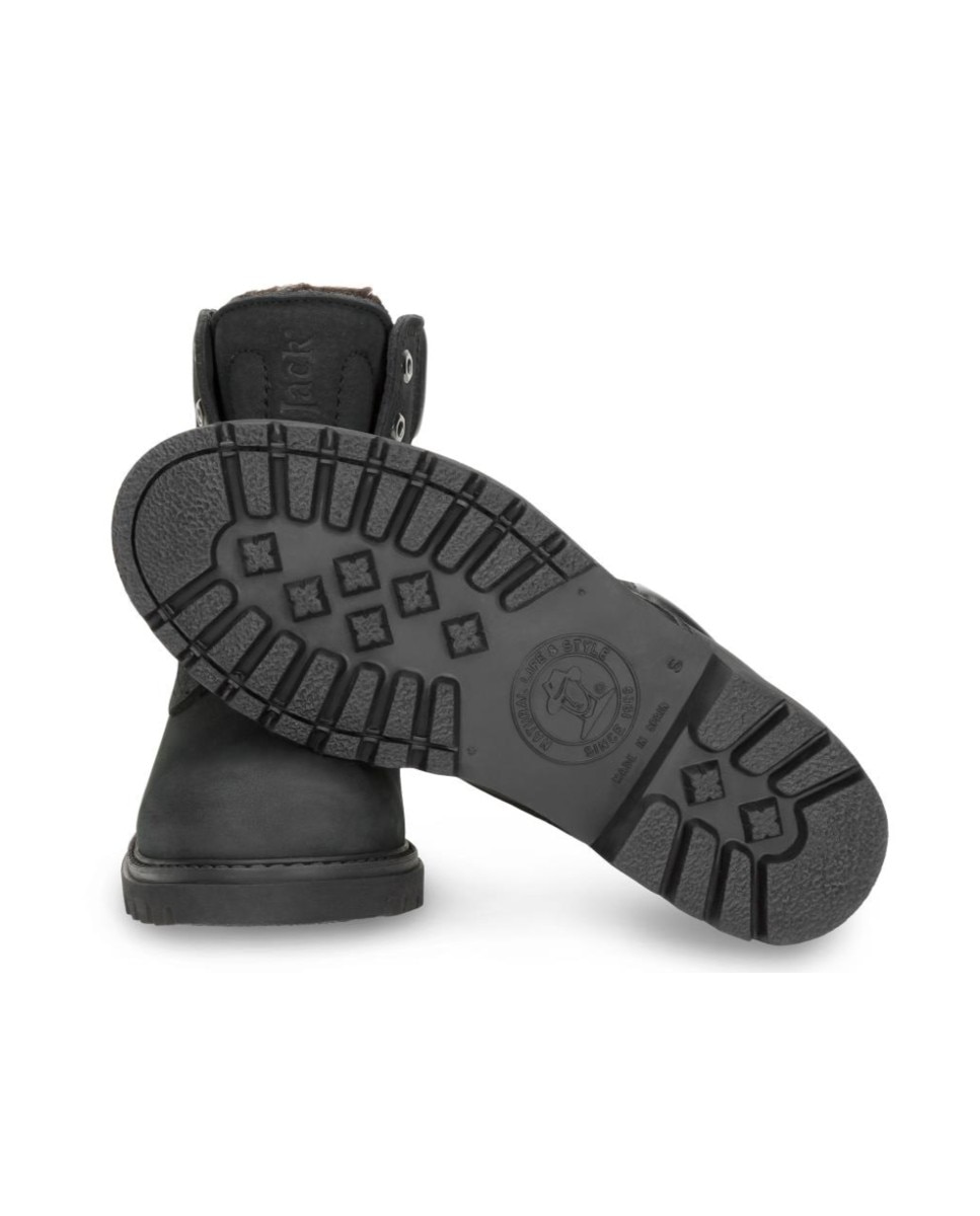 Imagen 4 de Botas militares en piel con forro de pelo sintético - Negro Negro