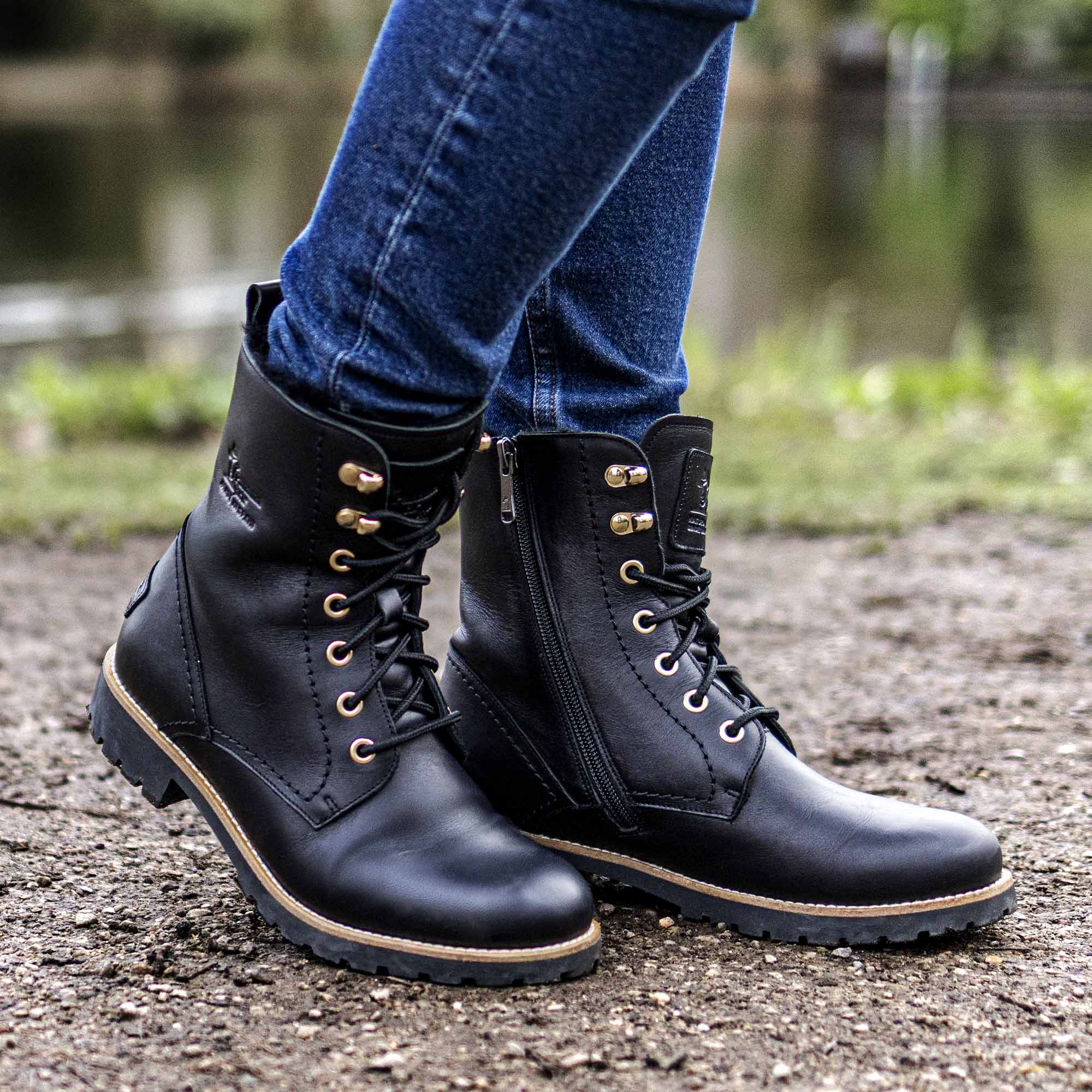 Imagen 3 de Botas militares en piel con forro de pelo natural - Negro Negro