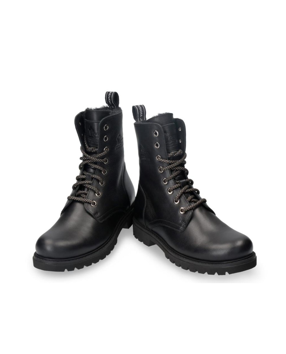 Imagen 3 de Botas militares en piel con forro de pelo sintético - Negro Negro