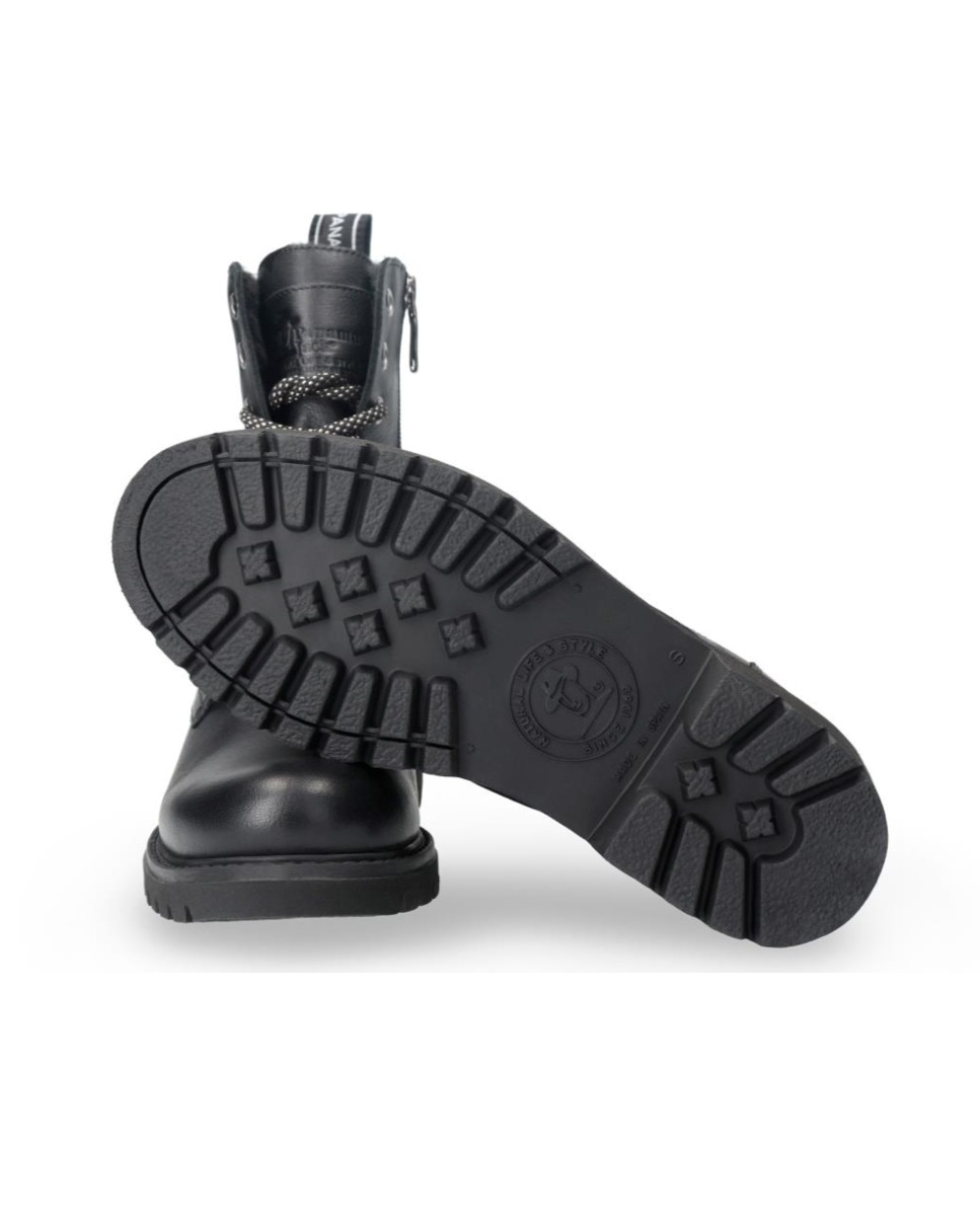 Botas militares en piel con forro de pelo natural - Negro Negro-4