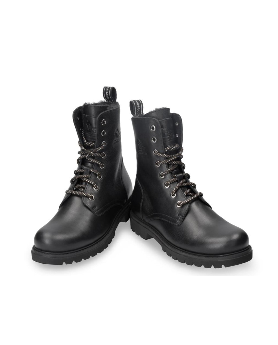 Botas militares en piel con forro de pelo natural - Negro Negro-3