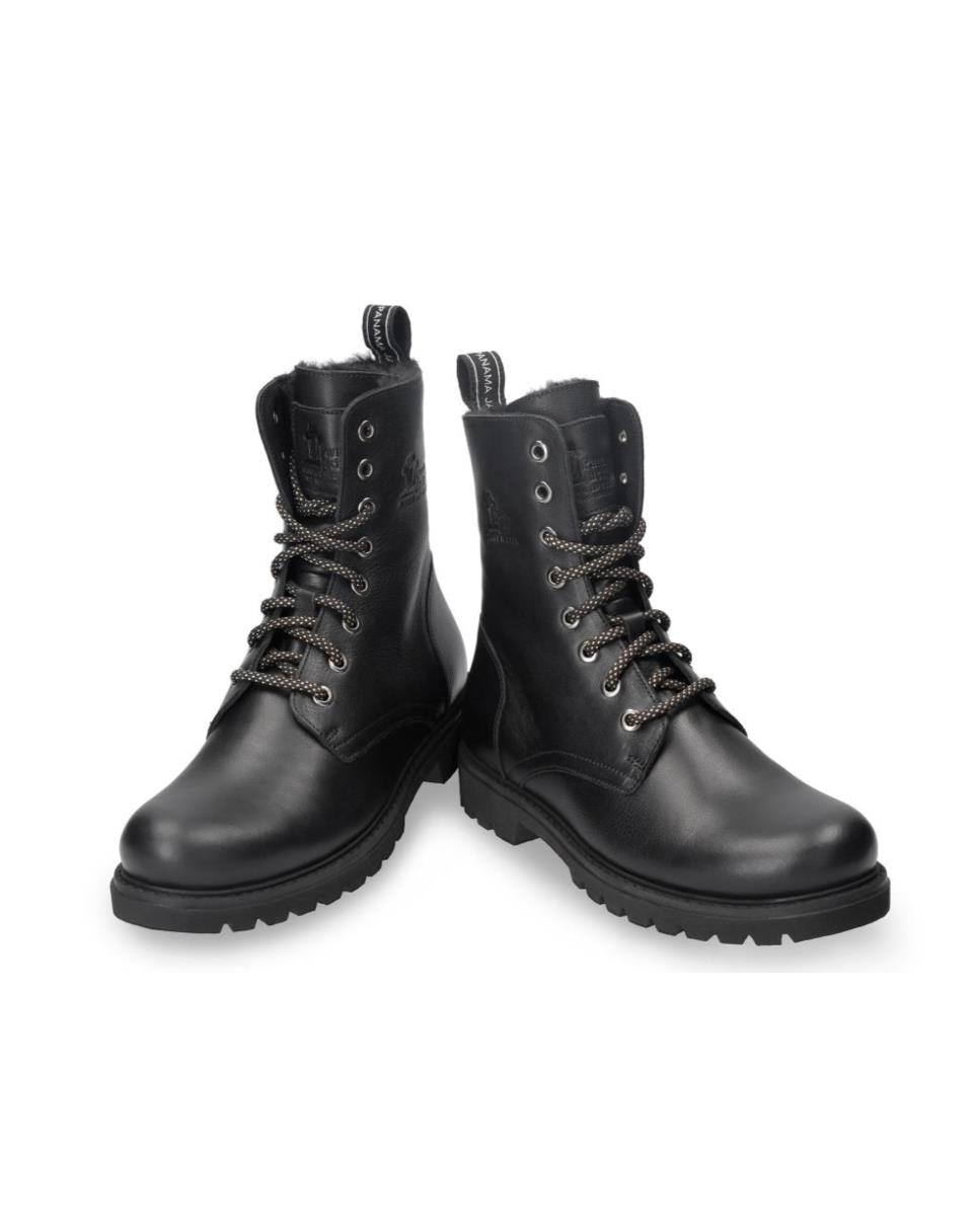 Botas militares en piel con forro de pelo natural - Negro Negro-2