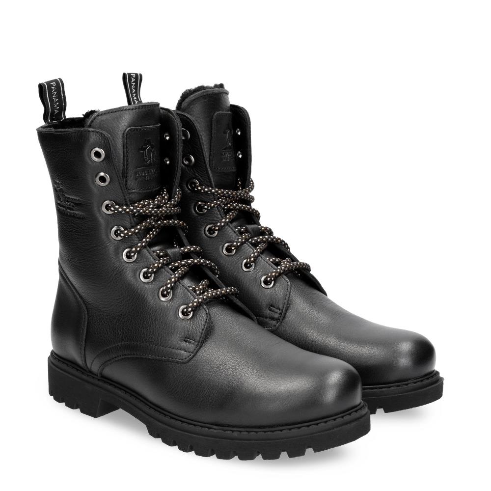 Botas militares en piel con forro de pelo natural - Negro Negro-6