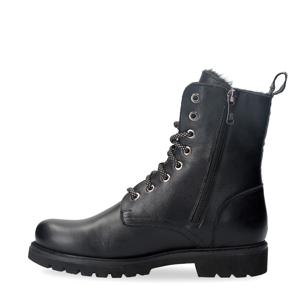 Botas militares en piel con forro de pelo natural - Negro Negro-7