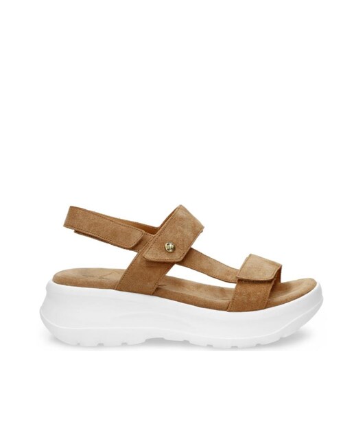Imagen 0 de Sandalias de cuña de mujer en velour en color cuero