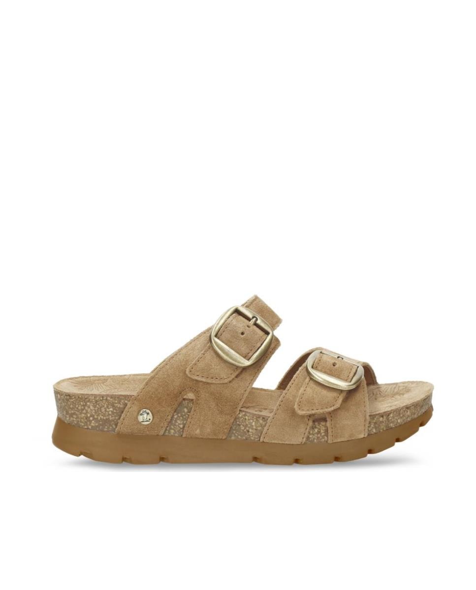 Panama Jack - Sandalias de pala de mujer en velour en color cuero.