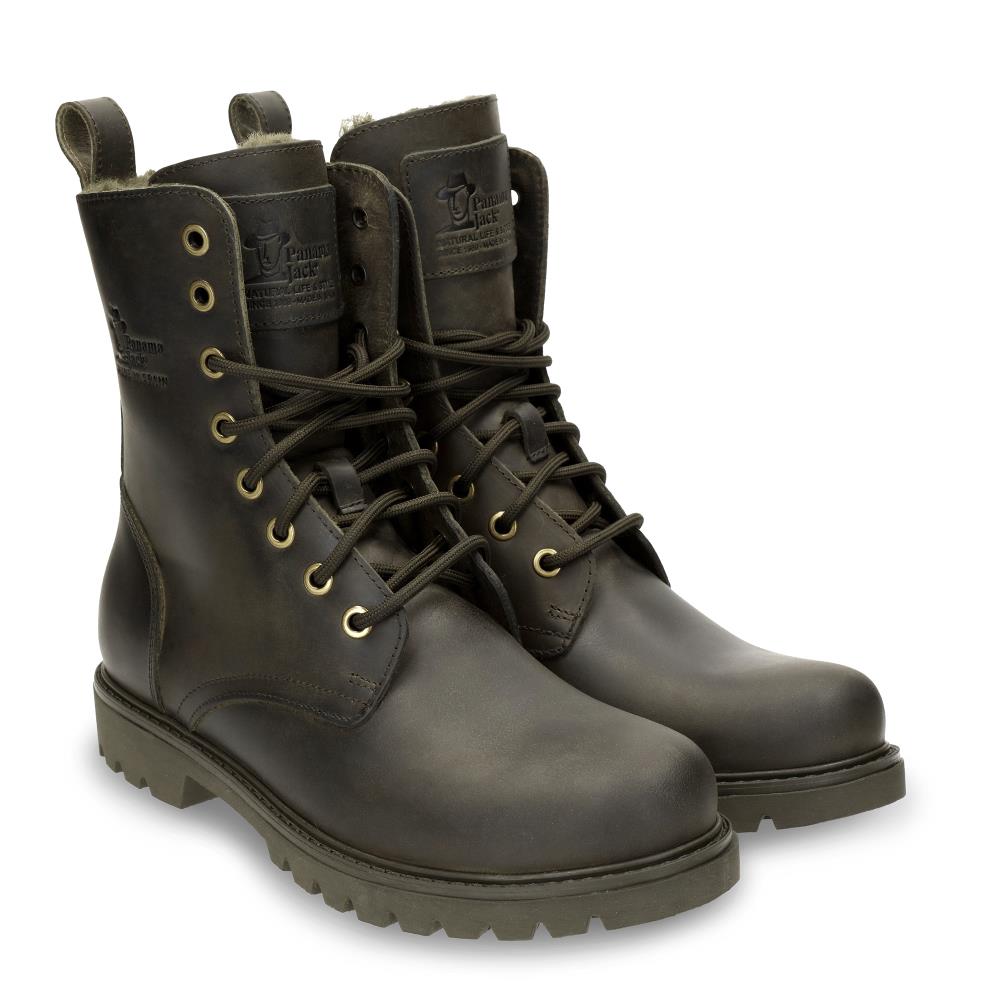 Botas militares en piel con forro de pelo sintético - Panama Jack - Kaki Kaki-6