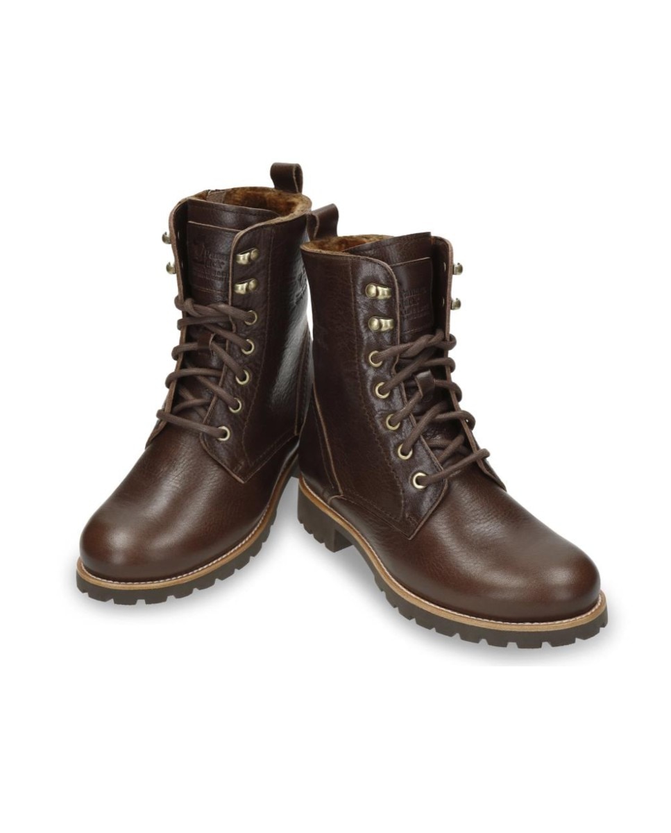Imagen 3 de Botas militares en piel con forro de pelo natural - Marrón oscuro Marrón oscuro