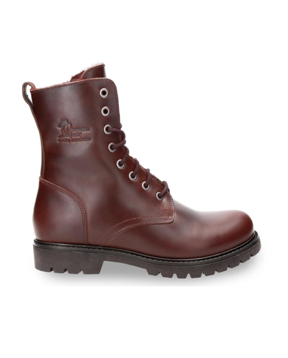 Imagen 0 de Botas militares en piel con forro de pelo sintético Burdeos