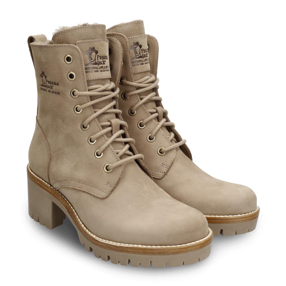 Botas militares en piel con forro de pelo sintético - Panama Jack - Beige Beige-6