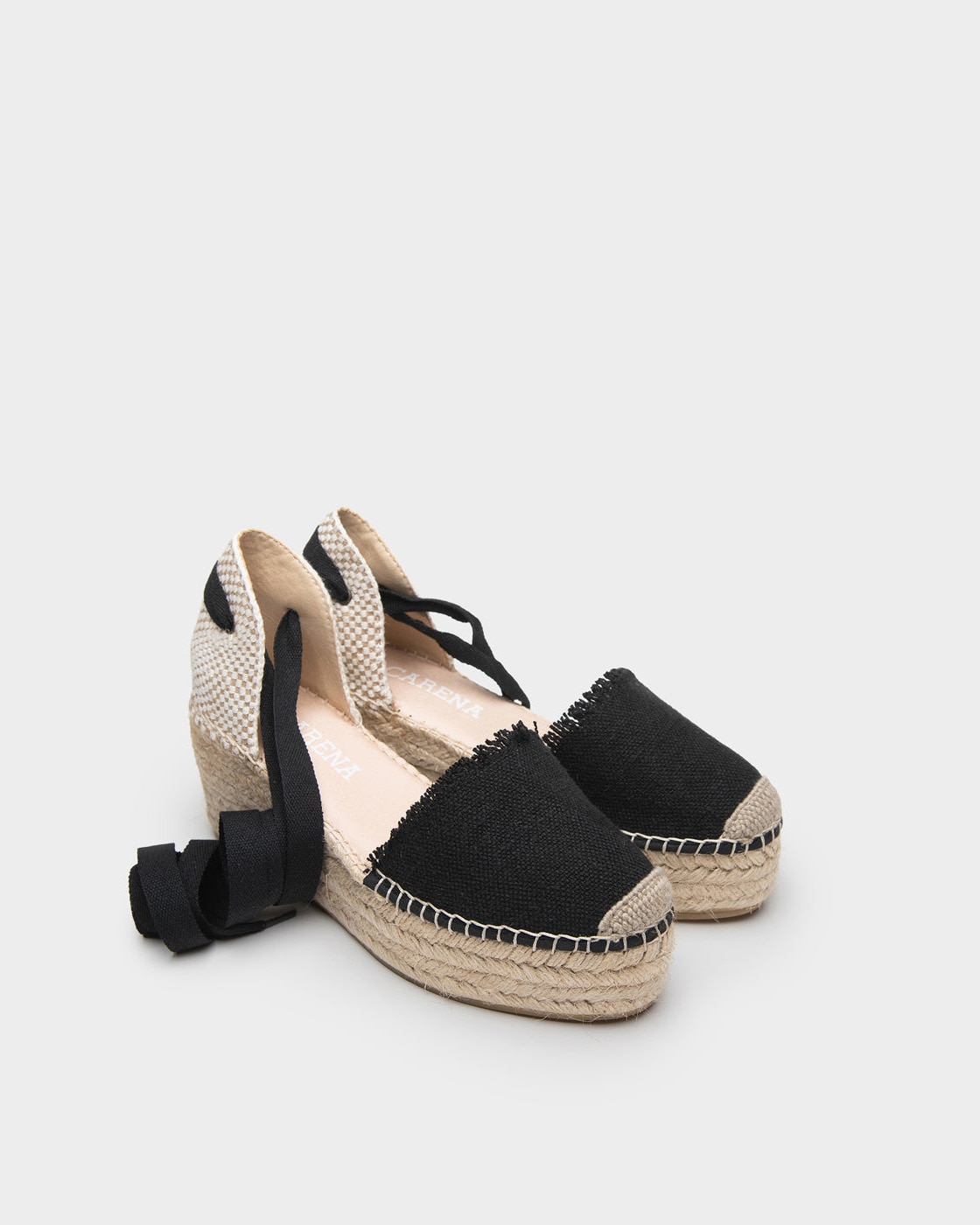 Alpargatas de plataforma con cuña en lino - Macarena - Negro Negro-2