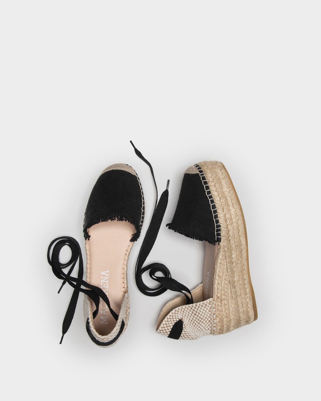Alpargatas de plataforma con cuña en lino - Macarena - Negro Negro-4