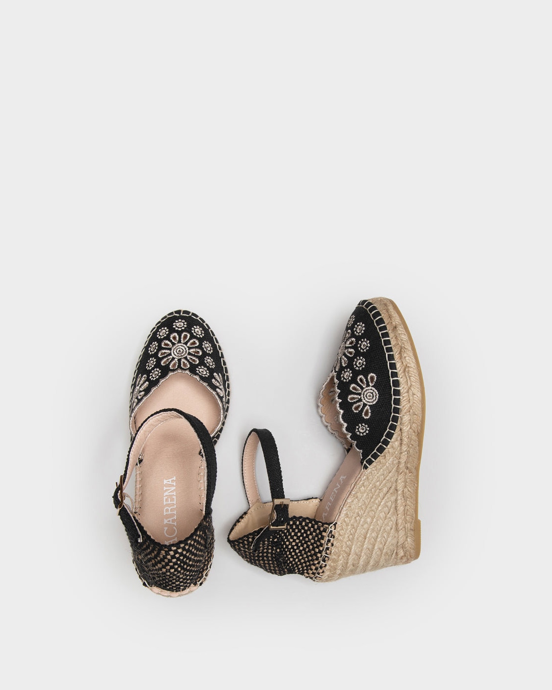Alpargatas de esparto con cuña en rafia bordada - Macarena - Negro Negro-4