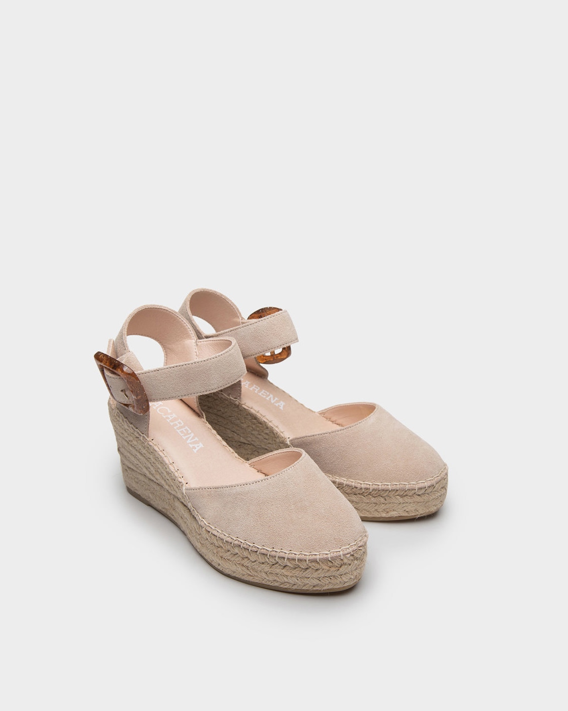 Alpargata de cuña de esparto en serraje - Macarena - Beige Beige-2