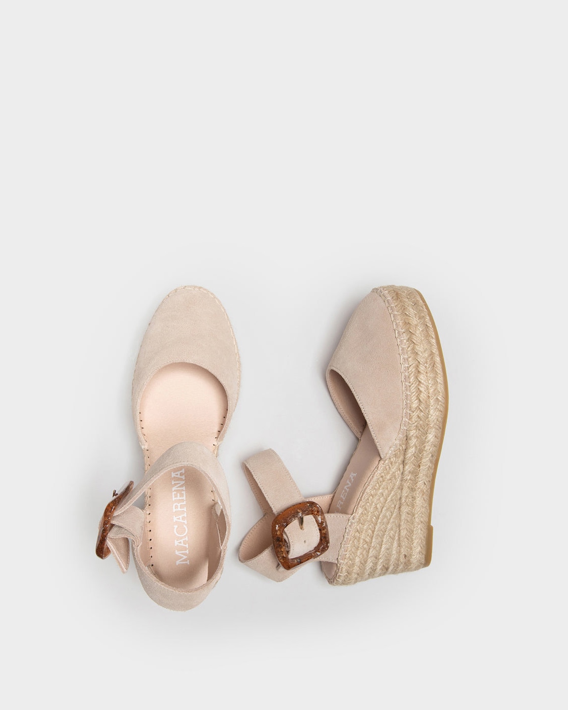 Alpargata de cuña de esparto en serraje - Macarena - Beige Beige-4