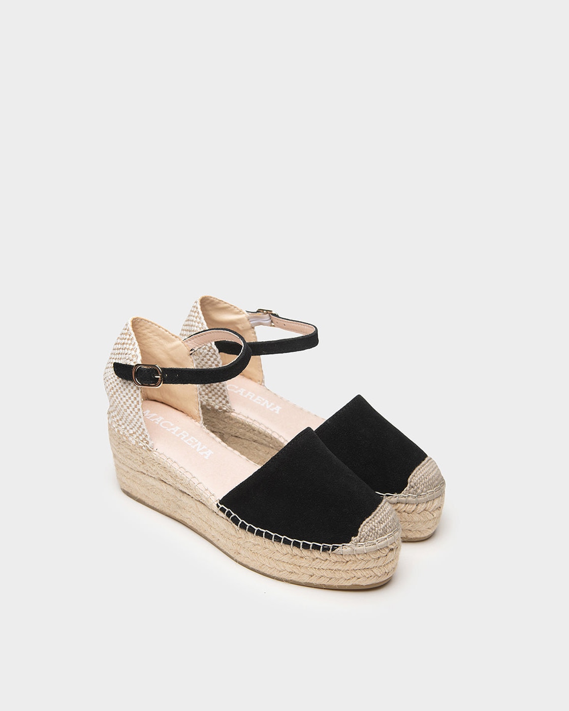 Alpargatas de esparto con plataforma en serraje - Macarena - Negro Negro-2