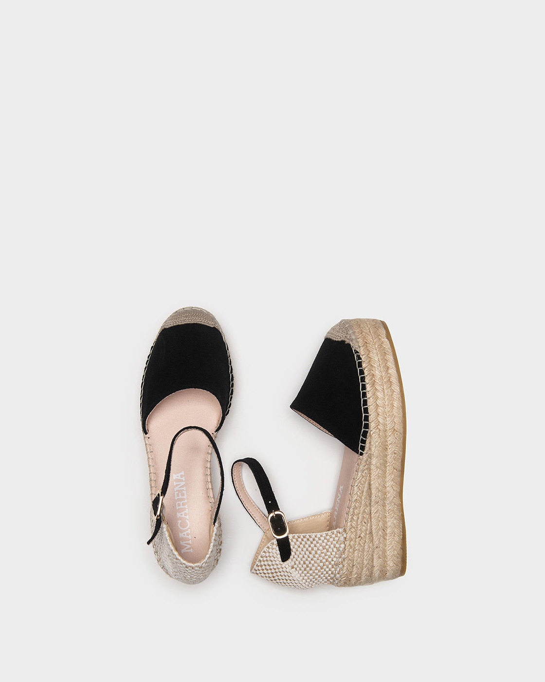Alpargatas de esparto con plataforma en serraje - Macarena - Negro Negro-4