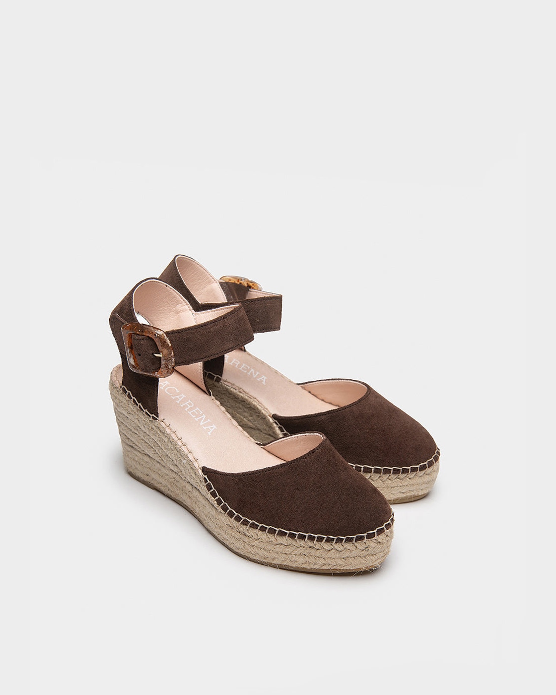 Alpargata de cuña de esparto en serraje - Macarena - Marrón Marrón-2