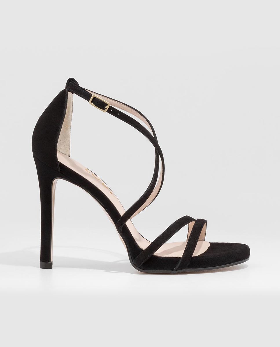 Sandalias de mujer con tacón de tiras finas en ante - Lodi - Negro Negro-1