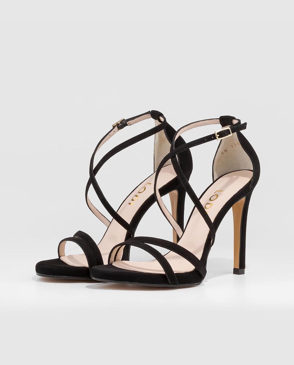 Sandalias de mujer con tacón de tiras finas en ante - Lodi - Negro Negro-3