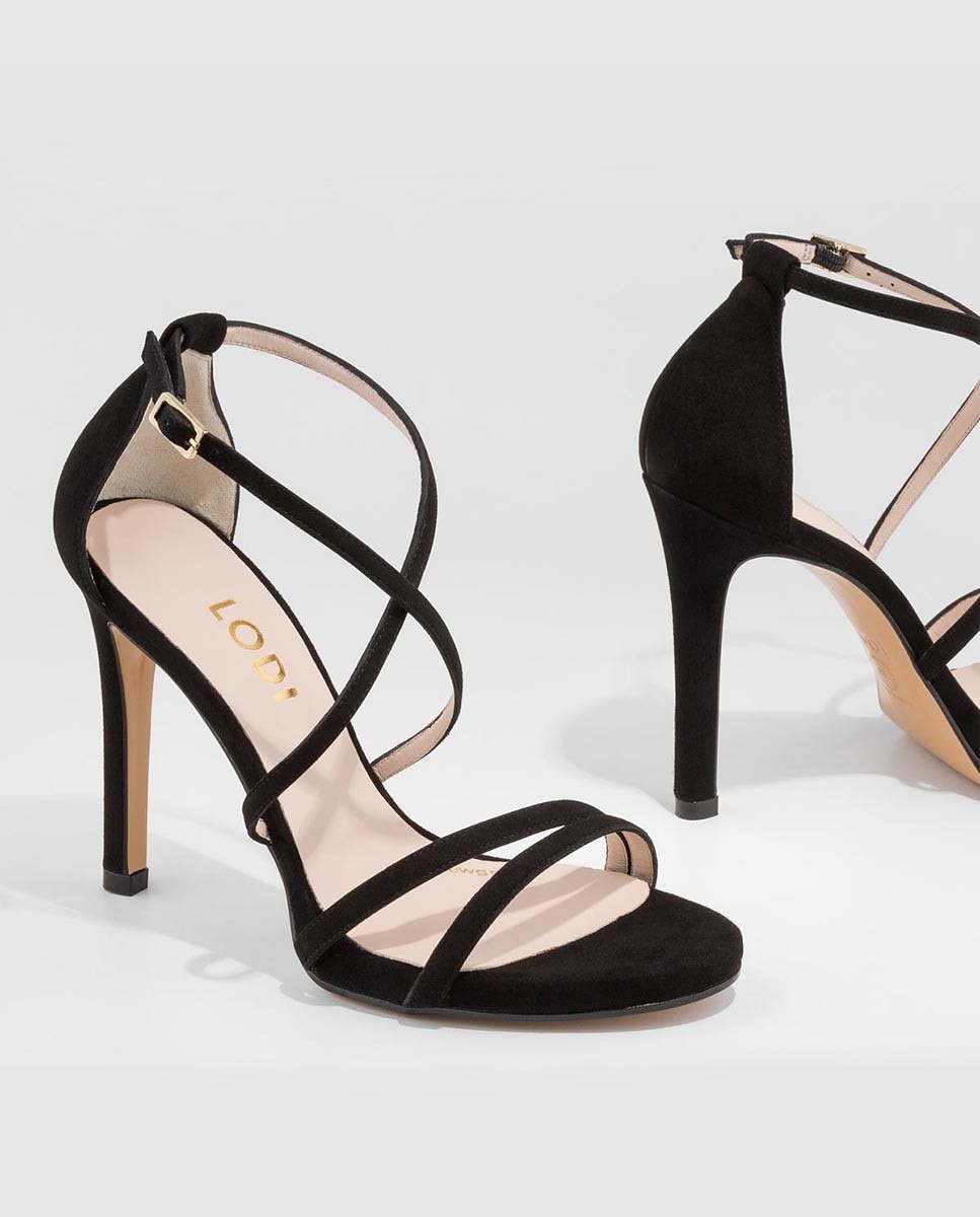 Sandalias de mujer con tacón de tiras finas en ante - Lodi - Negro Negro-4