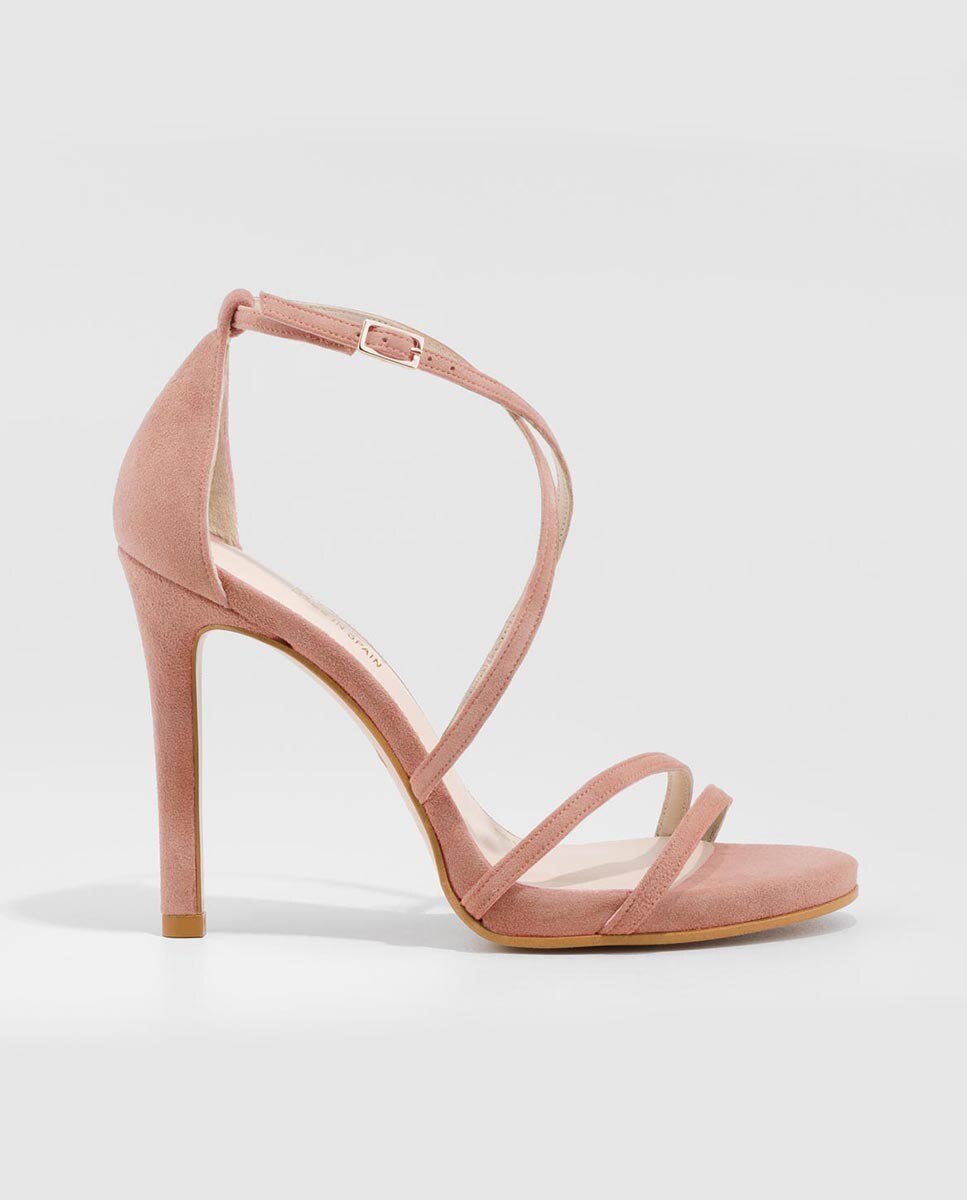 Sandalias de mujer con tacón de tiras finas en ante - Lodi - Rosa claro Rosa claro-1