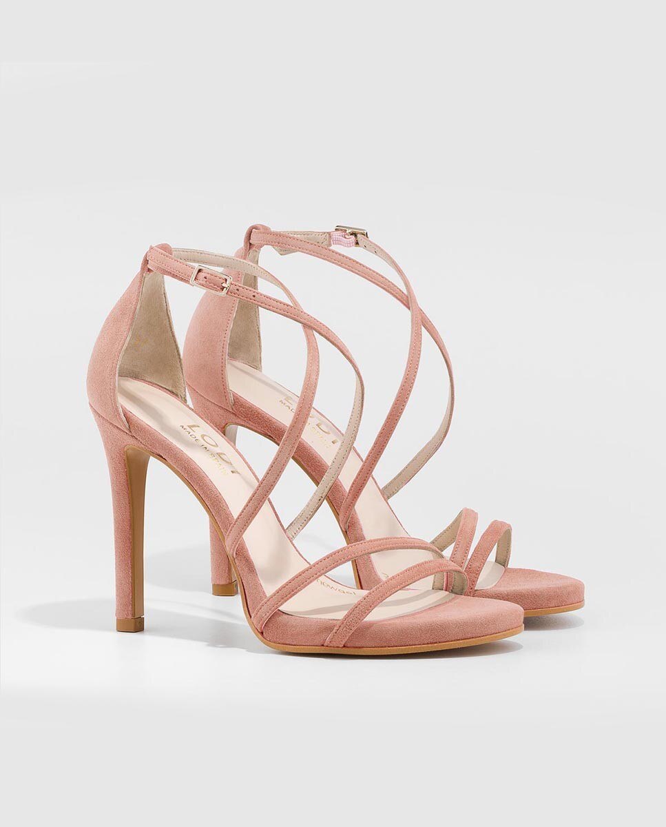 Sandalias de mujer con tacón de tiras finas en ante - Lodi - Rosa claro Rosa claro-3