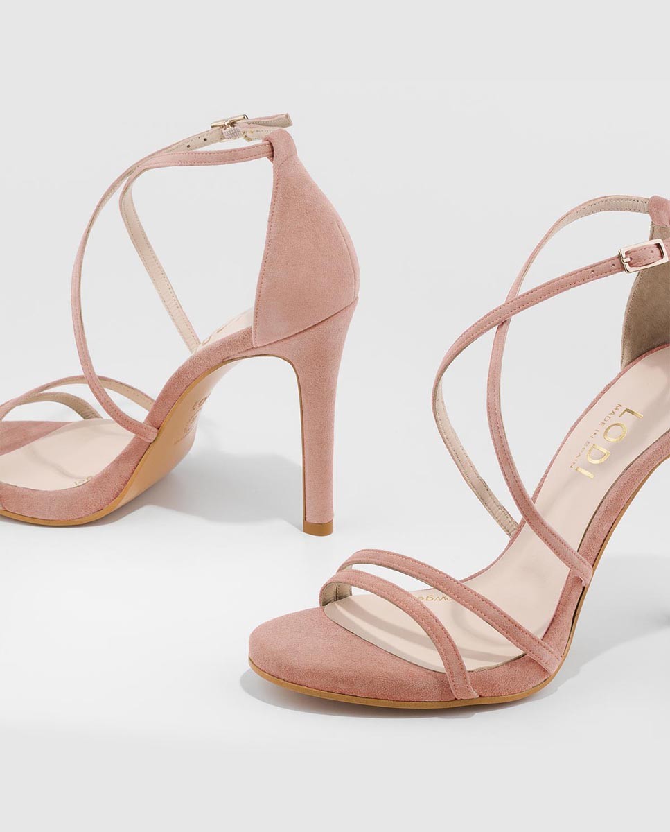 Sandalias de mujer con tacón de tiras finas en ante - Lodi - Rosa claro Rosa claro-4