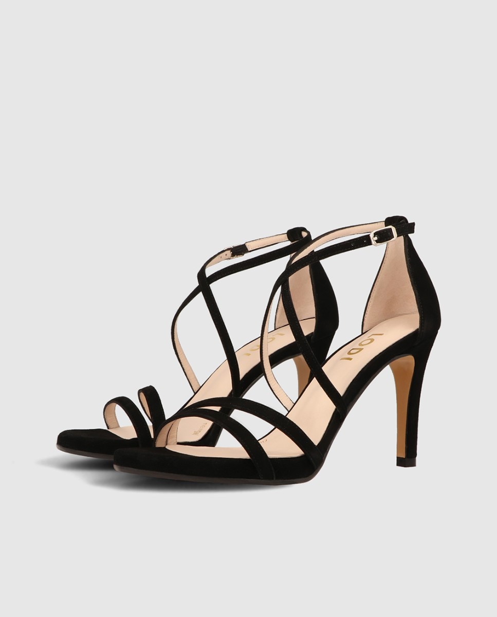 Sandalias de tacón de mujer en ante de tiras entrelazadas - Lodi - Negro Negro-4