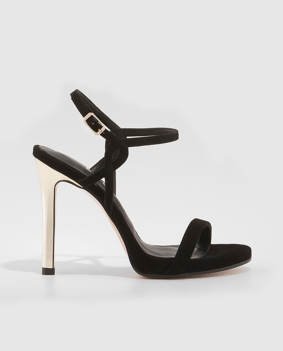 Sandalias de tacón de mujer en ante combinado con piel - Lodi - Negro / Plata Negro / Plata-1