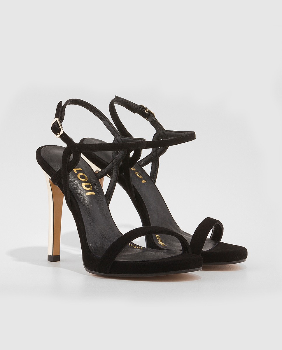 Sandalias de tacón de mujer en ante combinado con piel - Lodi - Negro / Plata Negro / Plata-3
