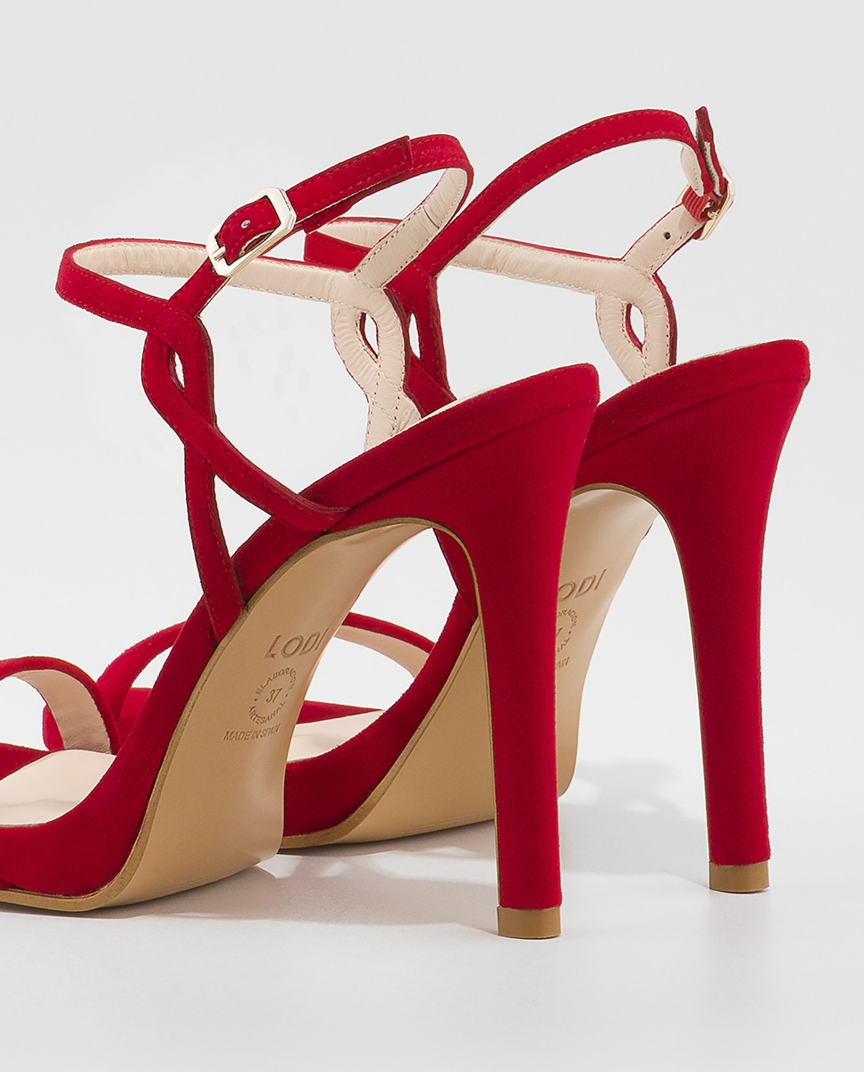 Sandalias de tacón de mujer en ante - Lodi - Rojo Rojo-2